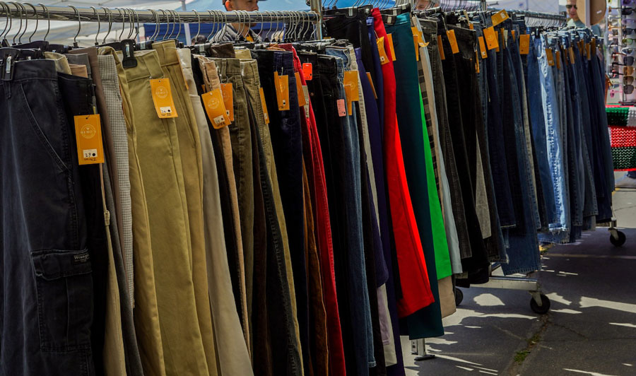 pants hanged on rack in a boutique